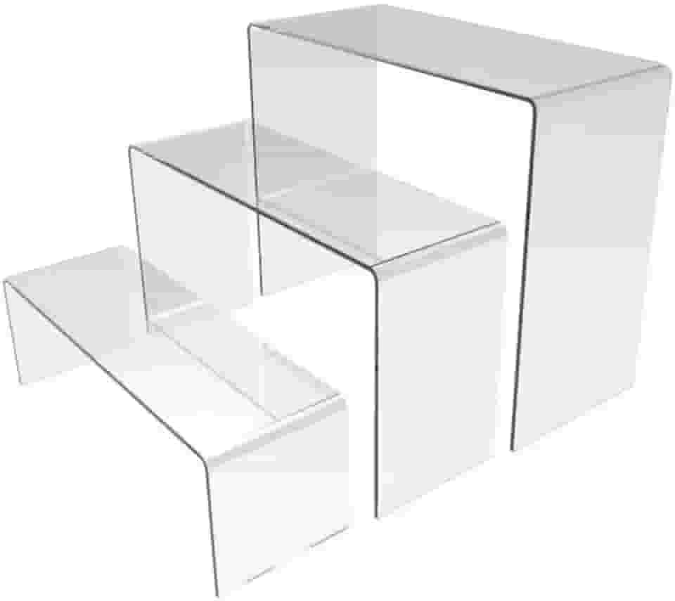 Conjunto de 3 Expositores Escada em Acrílico Transparente, Organizador para Sapatos, Cosméticos e Doces