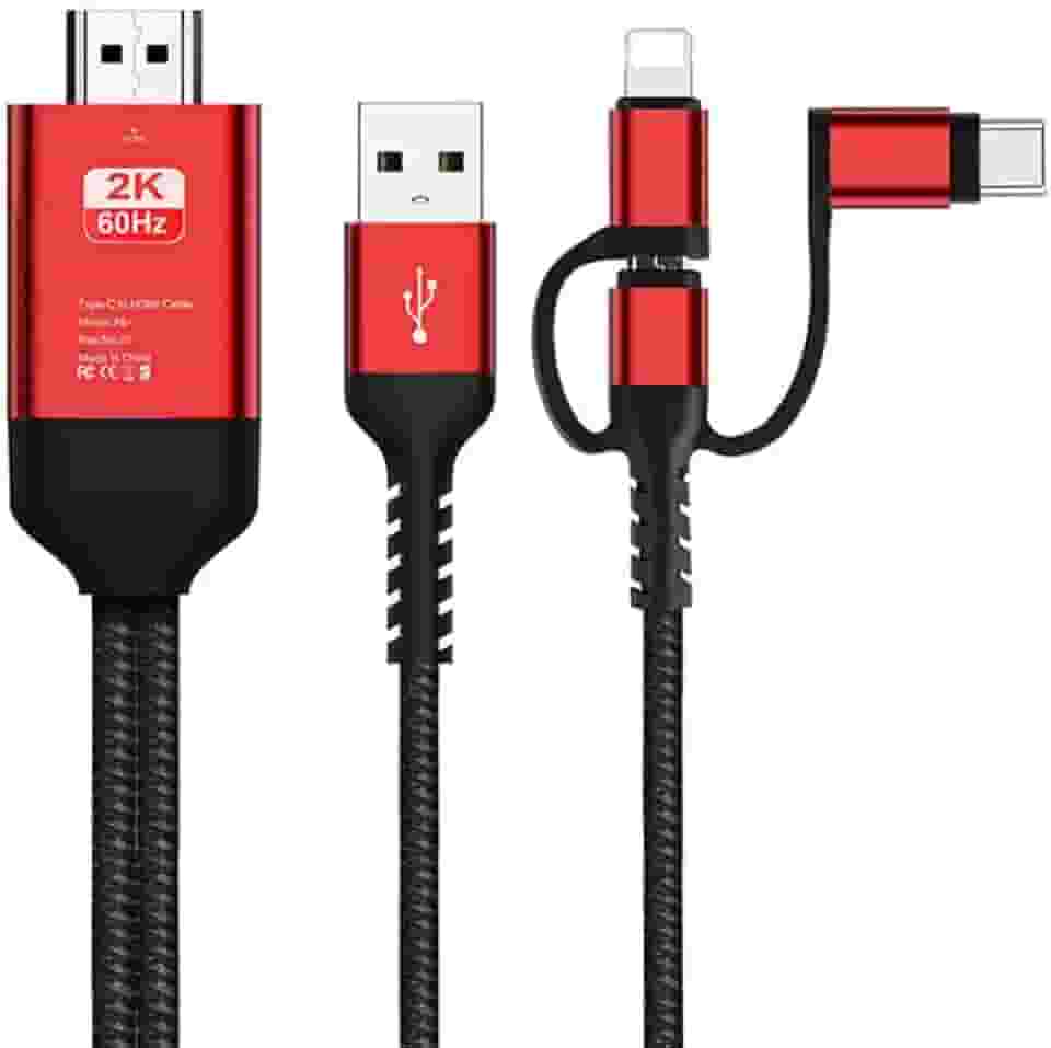 NAKVMN Cabo 3 em 1 2M Tipo-C para Hd MHL Cabo de Áudio e Vídeo Micro USB Projeção para iPhone Android para TV/Projetor HDTV