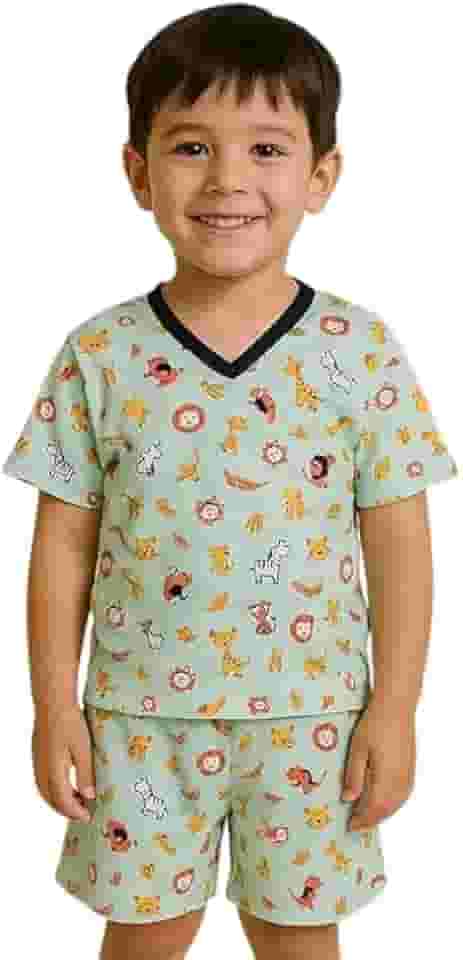 Pijama Infantil Menino de Verão Roupa de Dormir no calor Manga Curta e short PIJAMA DINOSSAURO MENINO