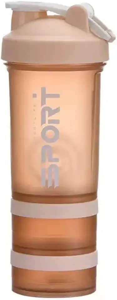 Coqueteleira Whey Shakeira Academia com Misturador, 650 ml, Compartimentos para Suplementos, Antivazamento (Peach)