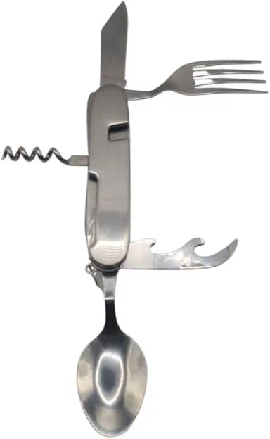 Conjunto de Talheres Dobrável Garfo Colher Saca Rolha Abridor Multifuncional Sobrevivência Camping Acampamento Trilha