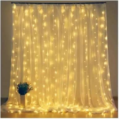 Cortina LED de Luzes Decorativas, 4x3 Metros, 8 Modos de Iluminação, Luz Quente, Controle Remoto, USB, à Prova D'água, Ideal para Decoração de Natal