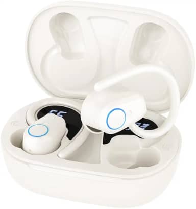 Fone de Ouvido, Bluetooth 5.4, IPX4 à Prova D'Água, Com Microfone Embutido. Design Esportivo e Ergonômico, Ideal Para Corridas, Atividades Físicas, Compatível com IPhone e Android, Anti Ruído (Branco)