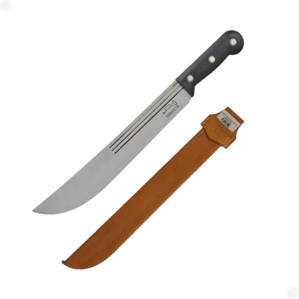 Facão Corneta Original 12" Aço Carbono 3 Listras Com Bainha De Couro Roçadeira Mato Pesado