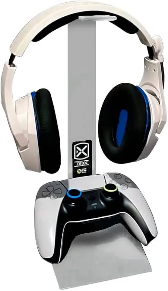 Suporte Fone De Ouvido Headset E 1 Controle Gamer em Aço Preto/Branco (Branco)
