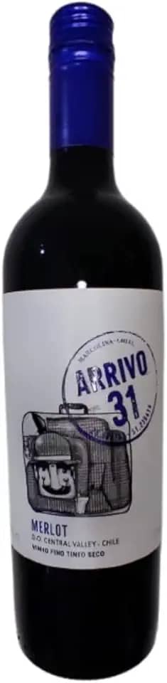 Vinho Merlot Chileno Tinto Seco Jovem Arrivo 31 Aromas Frutado Notas Expressivas de Morango e Framboesa Taninos Suaves Elegante Sedoso e Corpo Médio 750 ml