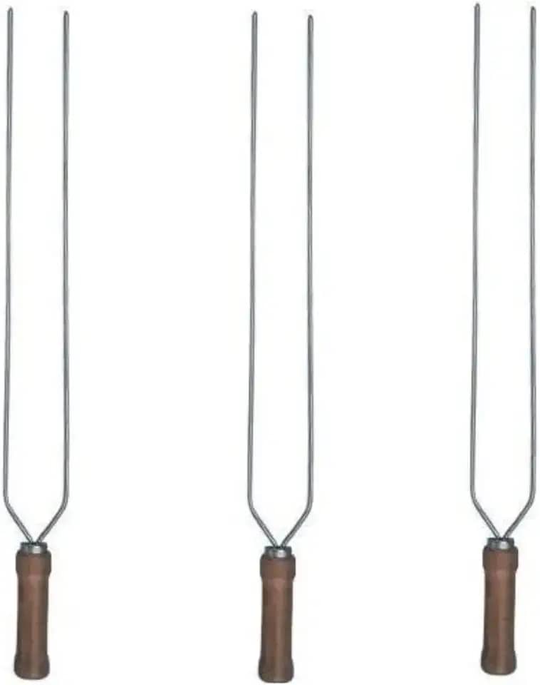 Kit 3 Espetos Duplo De Churrasco Cabo Madeira Lamina de Aço Martinazzo