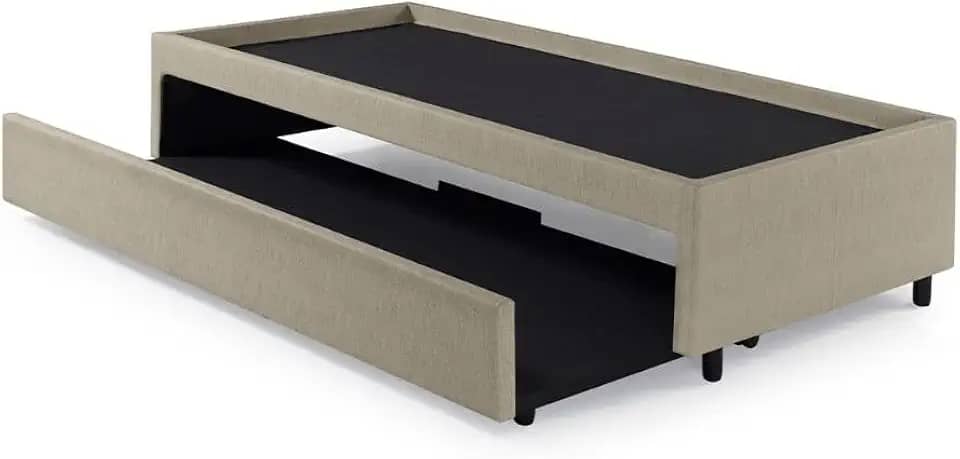 Bicama Box para Dois Colchões Solteiro Courino Linho Bege 88x188x38 cm