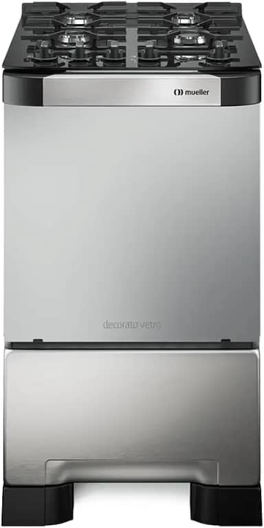 Fogão 4 Bocas Mueller Decorato Vetro Inox Bivolt com Mesa de Vidro