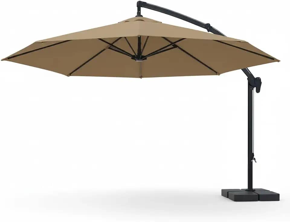 Ombrelone Lateral Suspenso 3m com Base Reforçada – Ideal para Piscina, Praia e Jardim (COR CREME)