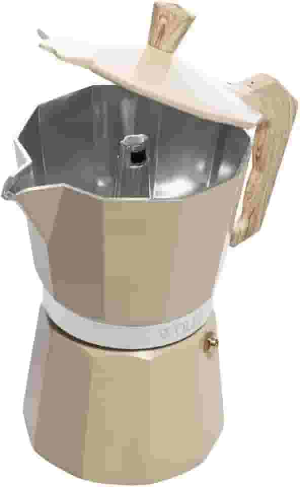 WOLFF - Cafeteira Italiana de Alumínio 6 Doses com Cabo em Plástico Bege Fosca 300ml