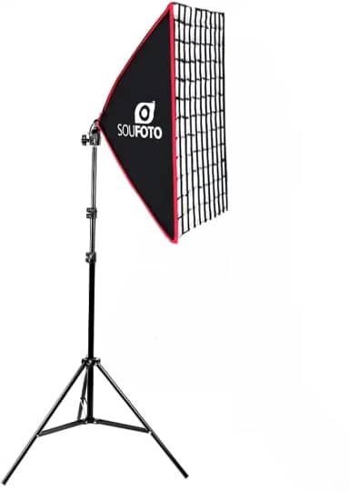 SOU FOTO Kit de Luz Para Gravar Video Profissional com Softbox com Tripé e Tela Grid (Uno Red Grid)