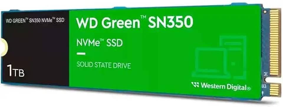 SSD WD Green SN350 1TB NVMe M.2 2280 (Leitura até 2400MB/s e Gravação até 1850MB/s)