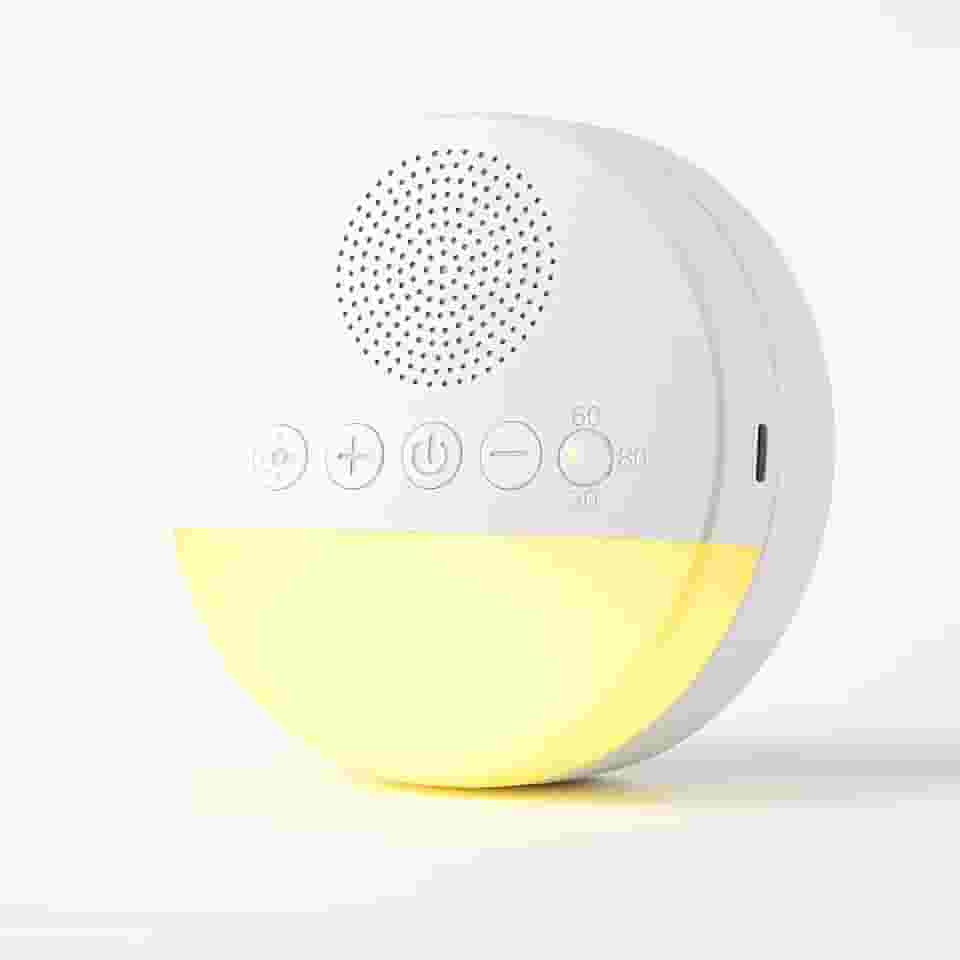 Aparelho de Som Ruído Branco para Bebê com 20 Sons Relaxantes, Luz Noturna Suave, Timer 15 30 60 Minutos e Contínuo, USB Recarregável, Ideal para Ninar, Sono Profundo e Acalmar Choro