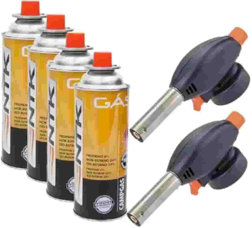 Maçarico Culinário Portátil com Regulagem, Kit 2 Unidades + 4 Refis, Gourmet