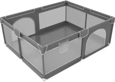 Cercadinho Infantil Grande, 180x150x68cm, Cinza, Portátil com Tela Respirável, para Bebês a partir de 6 Meses