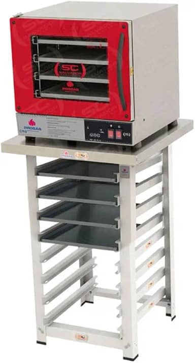 Kit - Forno Turbo Prp-004 Plus Digital 127v Vermelho + Bancada Mes-004 + 4 Assadeiras - Progás