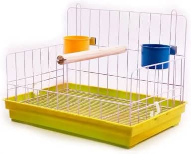 Poleiro de Madeira com Bandeja e 2 Comedouros para Calopsita, Papagaio e Maritaca Amarela