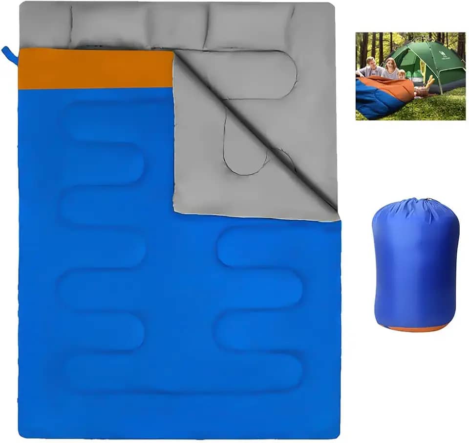 Saco De Dormir Casal ou Solteiro 2,2m x 1,5m, Saco de Dormir Duplo para Adultos,Duas Pessoas para Todas As Estações, Saco de Dormir para 2 Pessoas para Acampamento