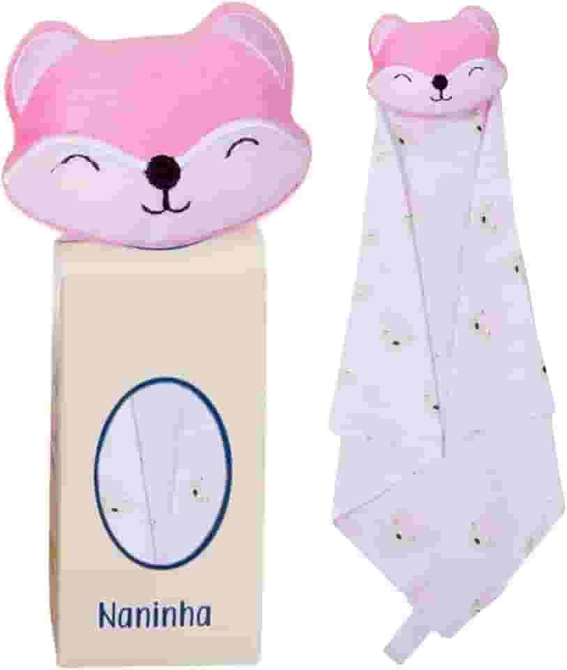 Naninha para Bebê de bichinho de pelúcia com prendedor de chupeta (Raposa Rosa)