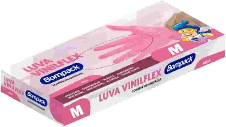 Luva Vinilflex Bompack S/Po Rosa M C/100