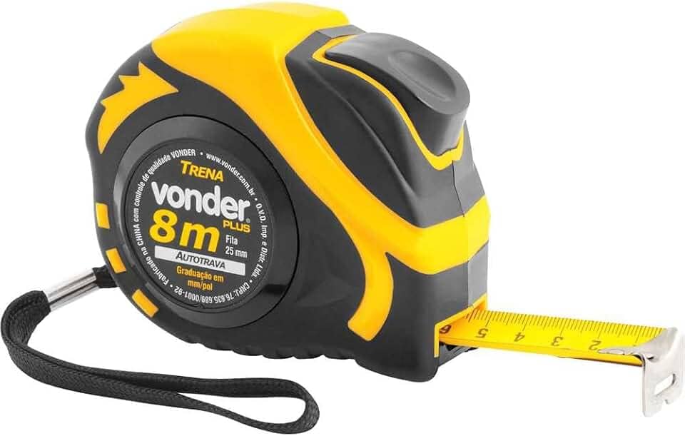 Trena Curta De Aço, Autotrava, 8 M X 25 Mm, Vonder Plus