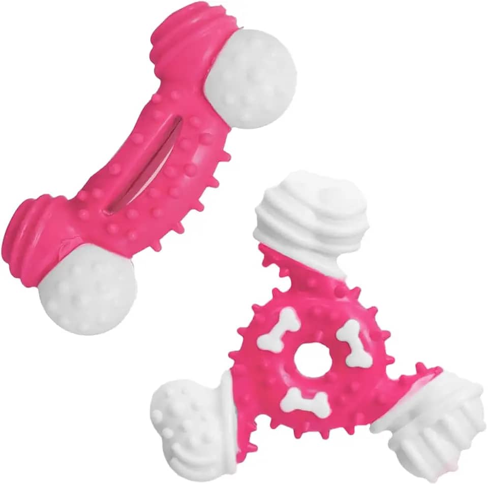 Kit 2 Brinquedo Osso Mordedor para Cachorro Pet - Anti-Stress e Diversão (Rosa)