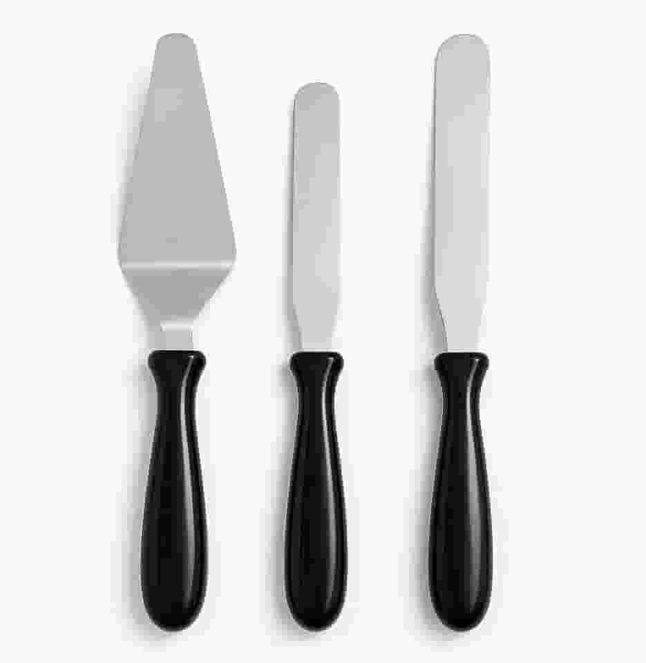 Kit com 3 Espátulas para Confeiteiro em Aço Inox Espátulas de Confeitaria para Alisar, Rechear e Servir Bolos e Tortas