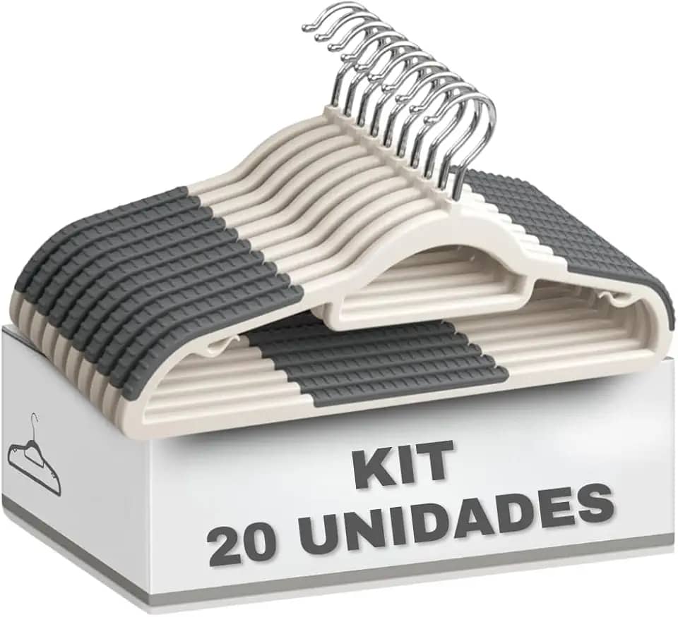 Kit Cabides Adulto Antideslizante para Roupas Tok Gancho 360º Reforçado Resistente (20)