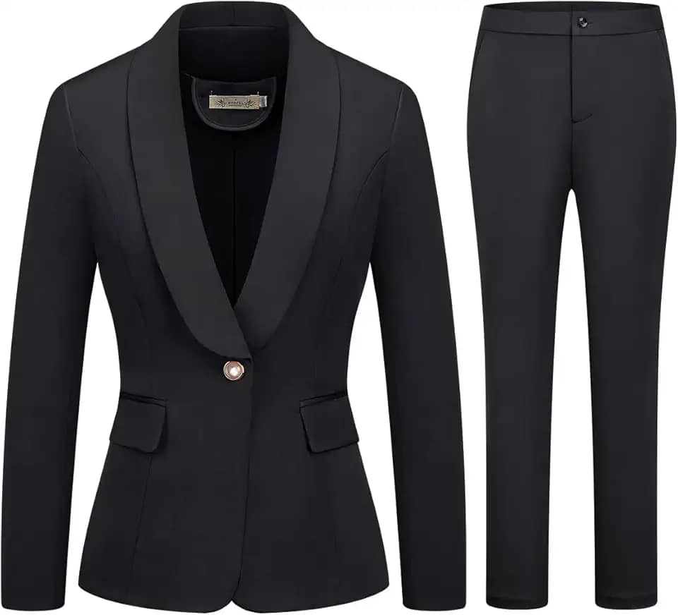 Conjunto de 2 peças de terno de negócios feminino, um botão, cor lisa, blazer