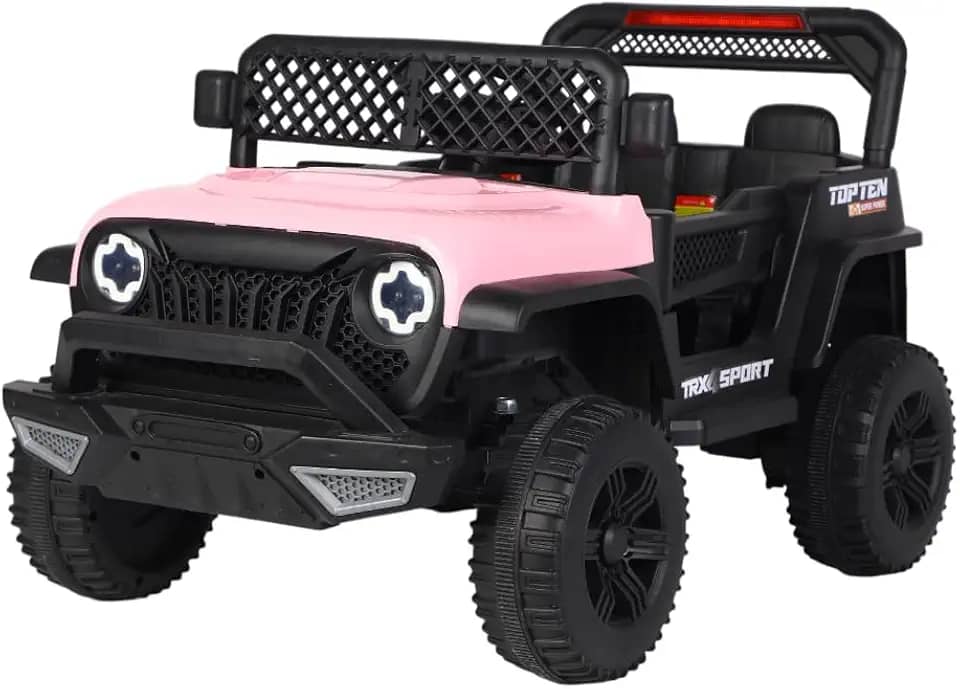 Bang Toys - Carrinho Elétrico Infantil Adventure 12V - com Luzes de LED, Sons, Entrada USB/MP3, Bluetooth, Controle Remoto - Suporta até 50kg - Cor Rosa
