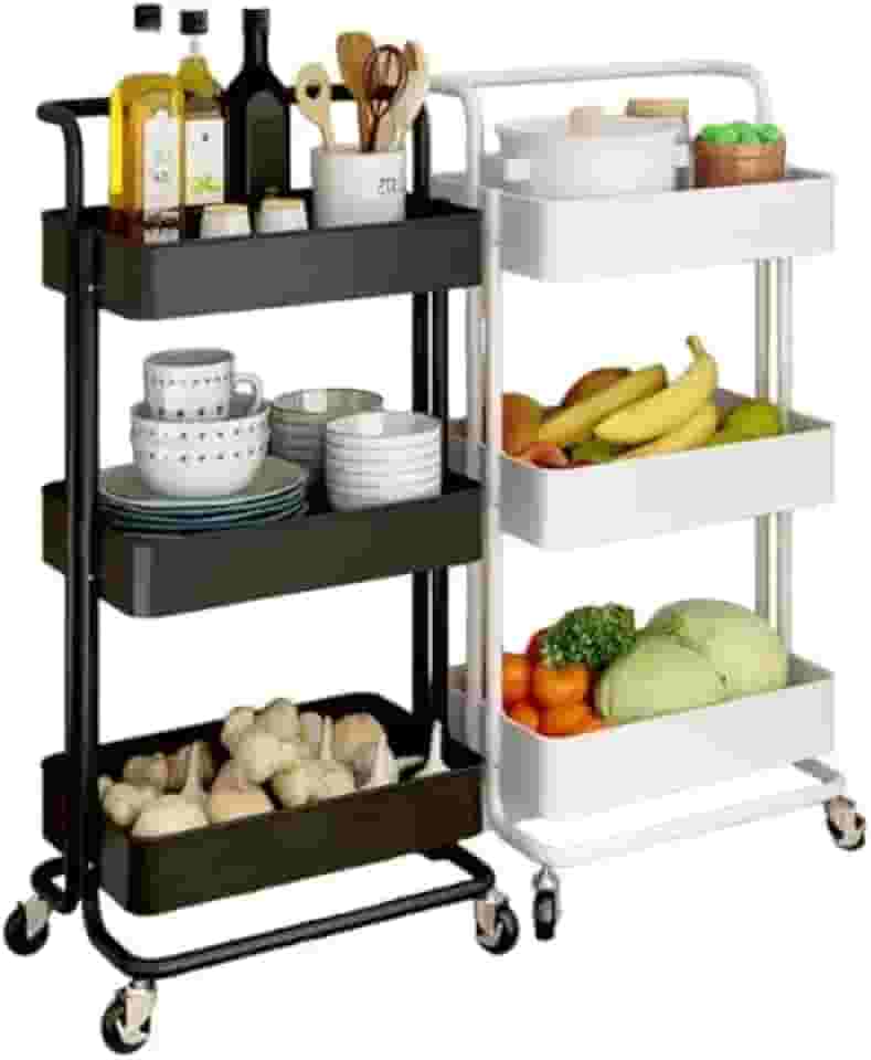 Carrinho Organizador Multiuso 3 Prateleiras Com Rodinhas/Estante/Fruteira (Preto)