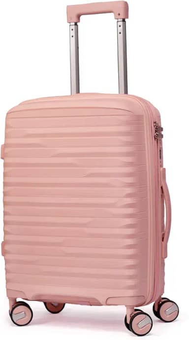Mala De Bordo Expansível 10Kg Polipropileno Medidas 55x35x25cm Padrão Anac Mala De Viagem Pequena De Mão 8 Rodas 360° Cadeado Integrado Zíper Antifurto Rígida Leve Carry-On (ROSA CLARO, Pequeno)