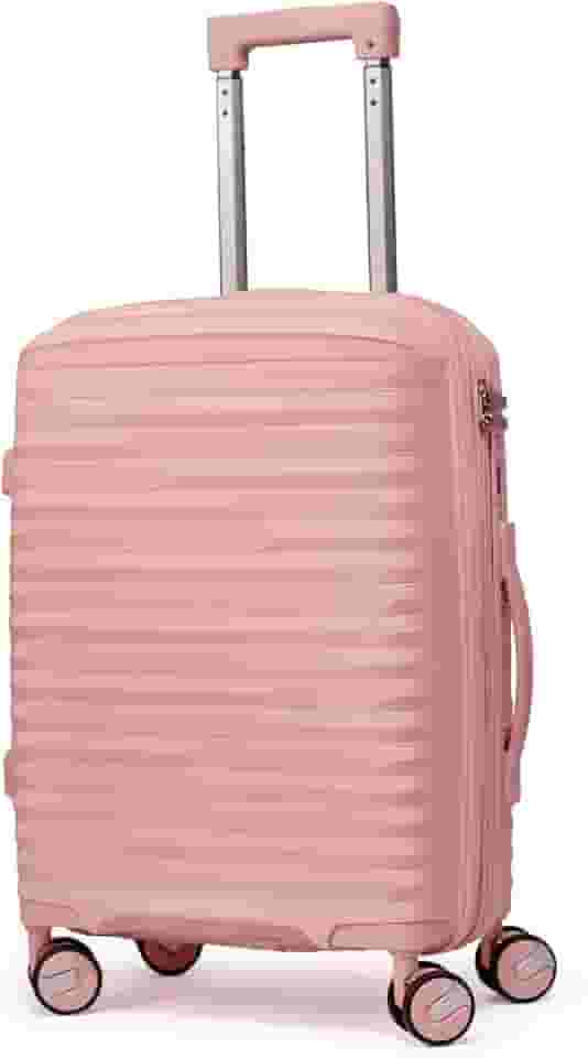Mala De Bordo Expansível 10Kg Polipropileno Medidas 55x35x25cm Padrão Anac Mala De Viagem Pequena De Mão 8 Rodas 360° Cadeado Integrado Zíper Antifurto Rígida Leve Carry-On (ROSA CLARO, Pequeno)