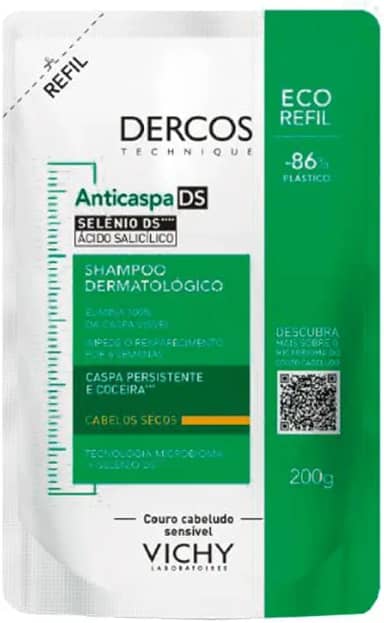 Vichy Dercos DS Refil Shampoo Anticaspa, Tratamento para Cabelos Secos, Elimina 100% da Caspa Visível, Alivia a Coceira e Previne o Reaparecimento por 6 Semanas, 200ml
