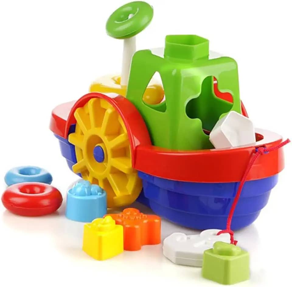 Brinquedo Educativo Barco Didático com Blocos e Ancho, Merco Toys, Multicor