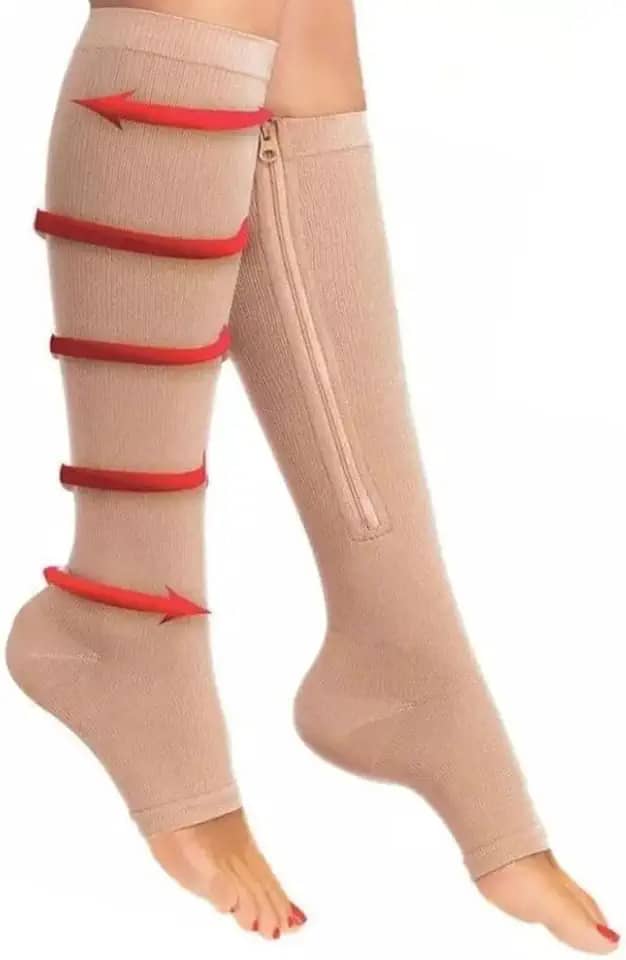 Meia De Compressão 3/4 Com Zíper Sem Ponteira Para Circulação Trombose Pernas Inchadas Varizes Alivio De Dores Tratamentos Pós-Cirurgia Unissex (20-30mmhg)