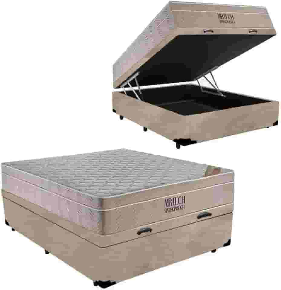 Cama Box Baú + Colchão de Molas Ensacadas - AirTech SpringPocket - Ortobom (Bege, Casal)