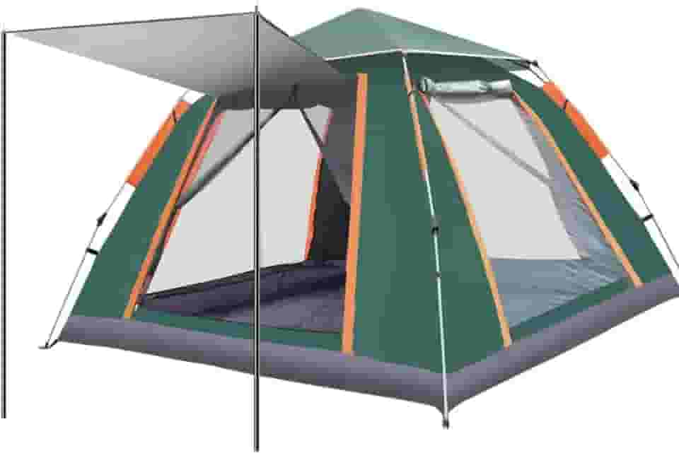 Barraca de Camping Hexagonal Familiar, Barraca Pop-up Automática, À Prova de Chuva e Vento, 3 Estações, Verde, 10 Pessoas, 215cm x 142cm, Acampamento e Caminhada