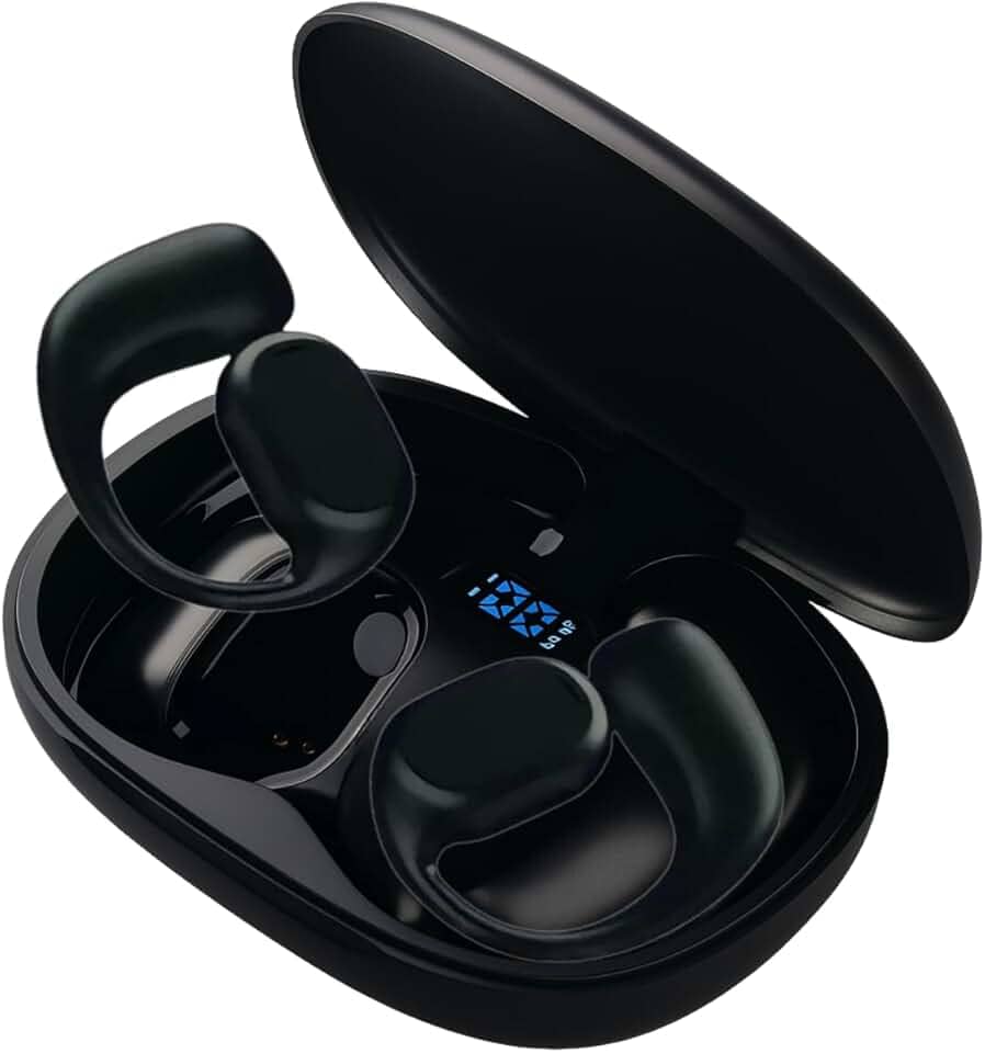 Fone de Ouvido Bluetooth 5.3 Esportivo Compativel com Android e IOS com Alça de Orelha – Bateria Potente, Leve e Confortável, Resistente ao Suor, Ideal para Corridas/Treinos eTrabalho (Preto)