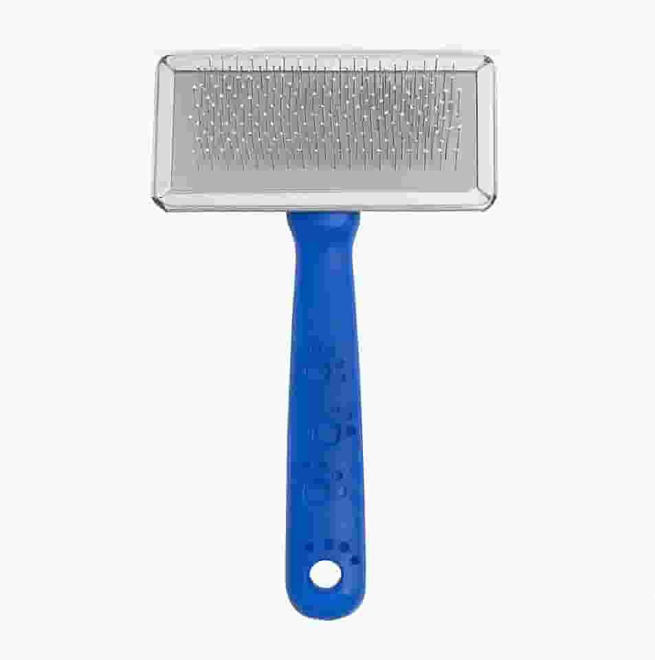 Escova Rasqueadeira para Pets com Cerdas de Aço Inox Remove Nós e Pelos Soltos Ideal para Cães e Gatos (Azul)