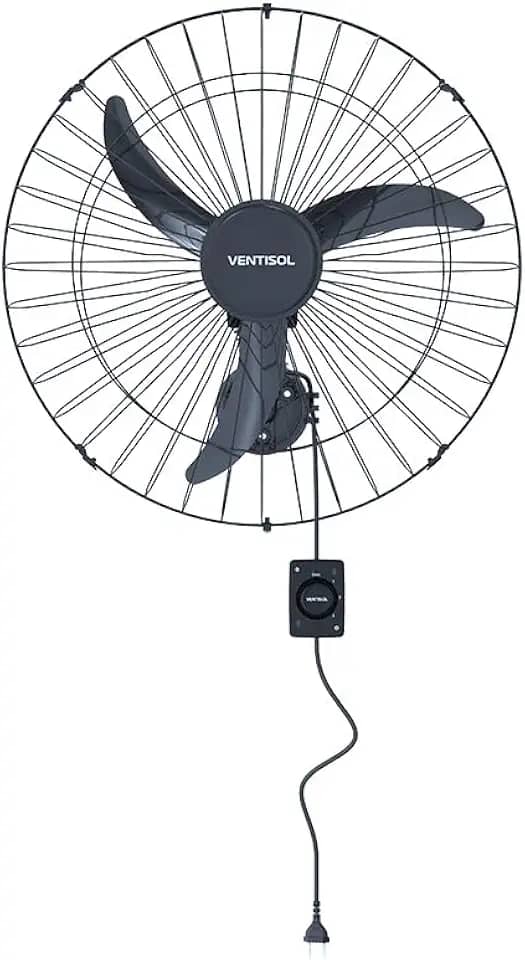 Ventisol Ventilador de Parede Oscilante, 3 Pás Premium, Preto, 60cm, Bivolt