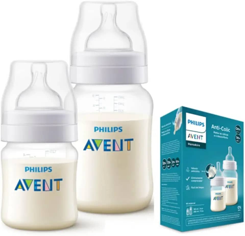Kit Duplo Mamadeira Anti-Colic Philips Avent 125ml + 260ml Transparente