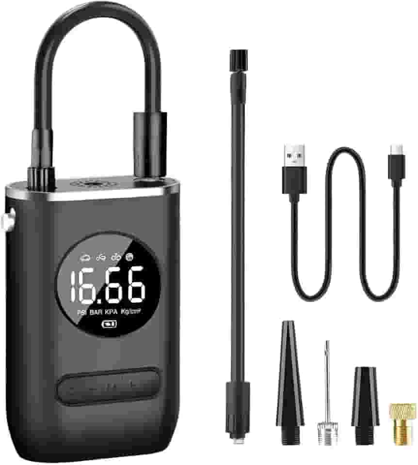 Calibrador Digital Compressor Bomba De Ar Portátil com Lanterna LED para Encher Pneus de Carro, Moto, Bicicleta, Bike, Bola e Piscina Inflável Premium