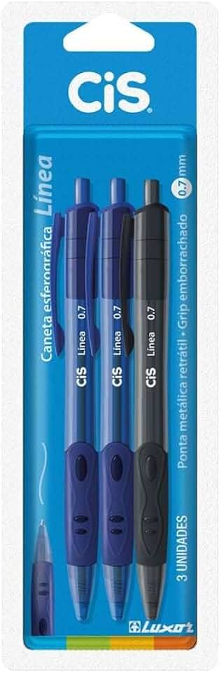 Caneta Esferográfica Línea Luxor 0.7 mm Blister CIS, 2 Azul/1 Preto, pacote de 3