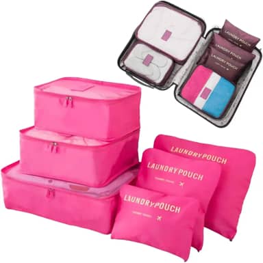Kit Organizador de Malas 6 Peças Necessaires para Roupas Sapatos e Maquiagem Bagagem Organizada Conjunto Organizador Completo Premium (Rosa ou Roxo)