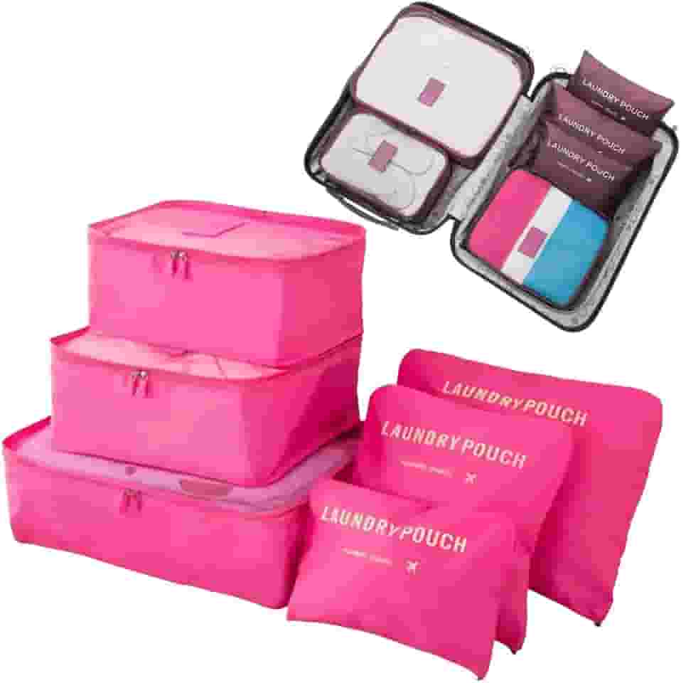 Kit Organizador de Malas 6 Peças Necessaires para Roupas Sapatos e Maquiagem Bagagem Organizada Conjunto Organizador Completo Premium (Rosa ou Roxo)
