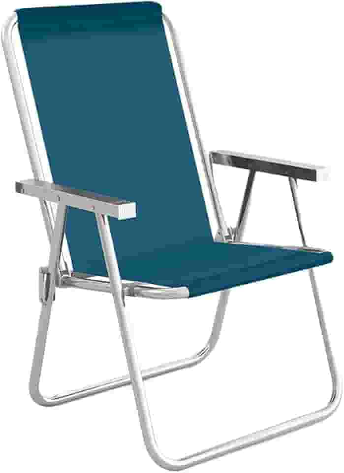 Cadeira de Praia Alta Dobrável em Alumínio Reforçada Leve e Resistente Suporta até 120Kg Azul Preta Ideal para Piscina Praia Varanda Camping Pesca Jardim