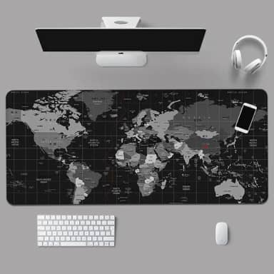 Mouse Pad Gamer Com Estampa Tema Mapa Mundi Extra Grande 90x40 cm com Bordas Costuradas e base Antiderrapante Desk Pad para Teclado Mouse Notebook PC
