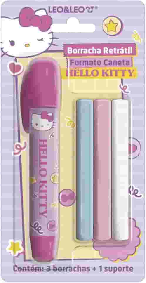 BORRACHA RETRÁTIL FORMATO CANETA HELLO KITTY - BLISTER C/ 1 SUPORTE E 3 BORRACHAS LEO&LEO